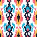 Vibrant Ikat Style Pattern With Folkloric Themes And Bold Outlines
