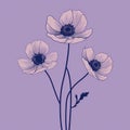 Minimalist Anemone Line Art On Purple Background