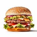 Multilayered Cheese Hamburger On White Background Royalty Free Stock Photo
