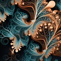 Intricate Blue And Orange Fractal Pattern With Detailed Feather Rendering Royalty Free Stock Photo