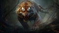 Scary Nightmare Creature: Concept Art Of A Tiger In The Woods Royalty Free Stock Photo