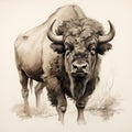 High-headed Bison Sketch In John Larriva Style Royalty Free Stock Photo