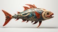 Futurist Mechanical Precision: 3d Fish With Colorful Woodcarvings