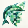 Green Dolphin Watercolor: Organic Geometric Abstraction Wall Art