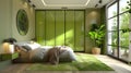 Modern Bedroom Interior with Minimalist Green Wardrobe