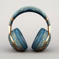 Luxurious Blue And Gold Headphones With Intricate Woven Designs Royalty Free Stock Photo