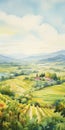 Lush Vineyard Fields: A Delicate Watercolor Illustration Inspired By J.m.w. Turner
