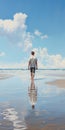 Thomas Walking Alone: A Realistic Figurative Painting Of Beach Reflections