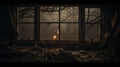 Gauzy Atmospheric Landscapes: A Dark Room With Fiery Window