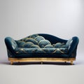 Art Nouveau Inspired Blue Couch With Gold Design