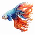 Dynamic Energy Flow Blue Fire And Red Siamese Cat Fish Illustration