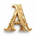 Luxury Gold Letter A: Photorealistic Details, Colorful Woodcarvings, Algeapunk