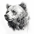Realistic Black And White Bear Head Drawing By Darek Zabrocki