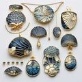 Japanese-inspired Blue And Gold Jewelry With Art Nouveau And Bengal School Influences