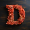 Coral Wood Letter D: Floral Sculpture On White Background