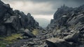 Rugged Rock Path: Dark And Moody Landscapes With Sharp Boulders