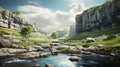 Dreamy Karst In The Hindu Yorkshire Dales - Photorealistic Scenic River Image