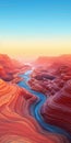 Bold And Colorful 3d Illustration Of A Desert River
