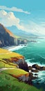 Vibrant Coastal Landscape Illustration With Cliffs And Grass Royalty Free Stock Photo