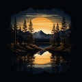 Dark Amber Mountain Sunset Landscape Logo With Reflections