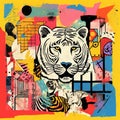 Abstract White Tiger Print With Urban Graffiti Style