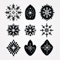 Symmetrical Black And White Snowflake Mittens Vector Art