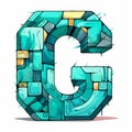 Cubism Letter G: Blue Blocks, Stained Glass Effects, And Turquoise Clipart