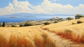 Golden Wheat Fields: A Charming Greek Island Landscape