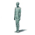 Vintage Engraved Line-work 3d Model Of Human In Light Indigo And Emerald