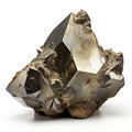 Pyrite Stone On White Background: A Radiant Cluster Of Sharp Angles And Shiny Metal