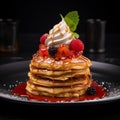 Delicious Pancakes With Pastry Dessert A Fusion Of Ed Sheeran, Dada, And Tetradic Flavors Royalty Free Stock Photo