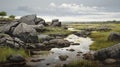 Serene Stream Flowing Over Rocks: Realistic Seascapes And Delicately Rendered Landscapes