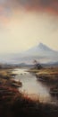 Mountain River: A Subtle And Primitivist Uhd Painting
