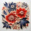 Vibrant Flower Russian Traditional Paper Cut Art For Tile Design