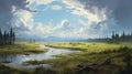 Beautiful River Painting In 2d Game Art Style
