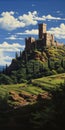 Captivating Cityscapes: Mountain Peaks And Green Grass In The Style Of Greg Hildebrandt