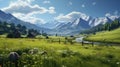 Grassy Field With Mountains Royalty Free Stock Photo