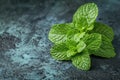 A photo showcasing vibrant and aromatic fresh mint leaves on a dark background, highlighting their natural beauty, A crushed mint