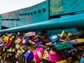 The photo shows a bridge of lovers in Wroclaw in Poland, padlocks