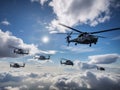 Military Helicopters Flying in Formation