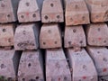 The photo shows a neat stack of concrete railway sleepers piled horizontally Royalty Free Stock Photo
