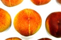 Juicy peaches photographed from above on a white background Royalty Free Stock Photo