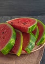 Large slices of juicy and fresh watermelon in a dessert plate close-up Royalty Free Stock Photo