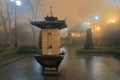 Public park in Odessa called Istanbul on a foggy night Royalty Free Stock Photo