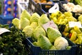 Cabbage and green peppers, market