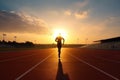 photo of a silhouette athlete person running on the track. Generative AI