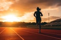 photo of a silhouette athlete person running on the track. Generative AI