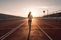 photo of a silhouette athlete person running on the track. Generative AI