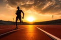 photo of a silhouette athlete person running on the track. Generative AI