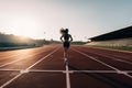 photo of a silhouette athlete person running on the track. Generative AI